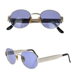 CHANEL CC Logo Sunglasses Eye Wear 06933 Metal Plastic Silver Blue Italy 63RF644